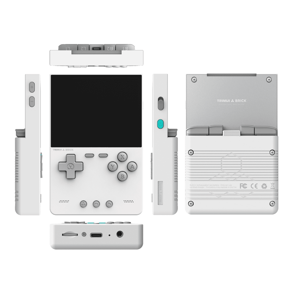 TRIMUI Brick handheld console held in hand gameplay