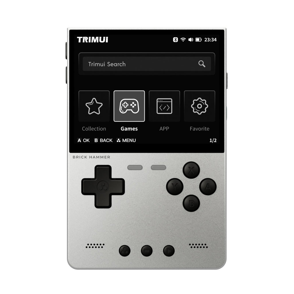 trimui brick hammer silver option with a screen displaying a user interface