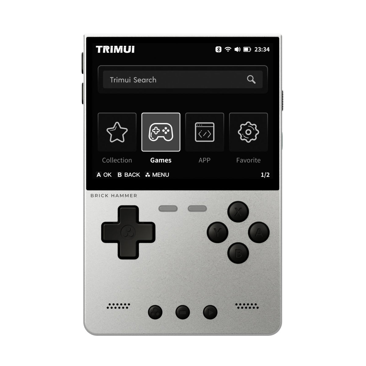 trimui brick hammer silver option with a screen displaying a user interface