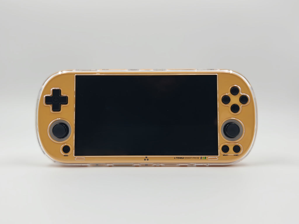 trimui smart pro s Handheld gaming console with casing on a white background